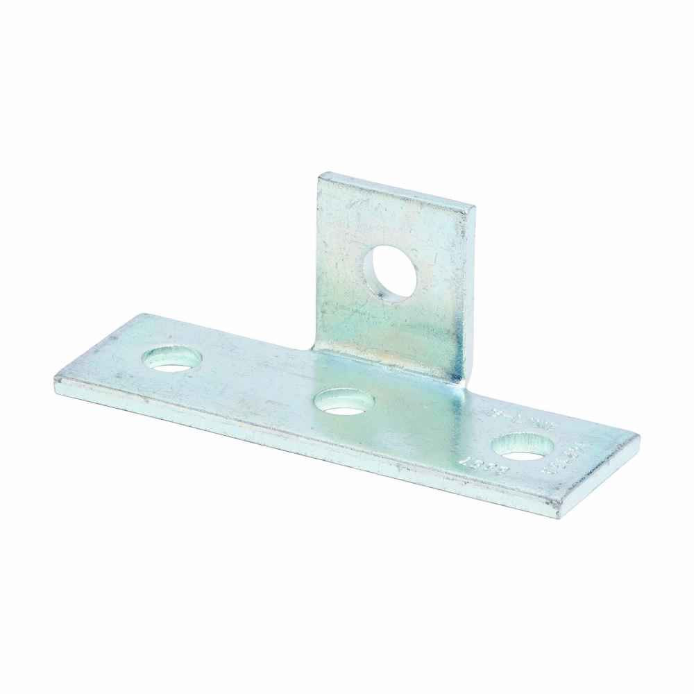 B-Line Eaton series strut fittings and accessories, 5.37" Height, 2.06" Length, 1.62" Width, .77lbs, Steel, Four hole offset bent tee, Electro-plated